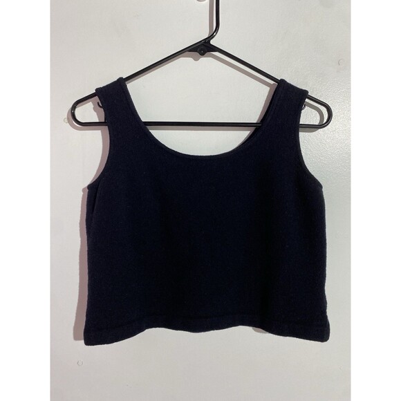 Vtg St John Basics Tank Top Small Black Santana Knit Shell 90s Minimalist Crop - Picture 1 of 8